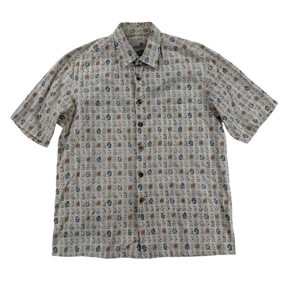 Kahala Shirt Mens‎ Large Beige Hawaiian Short Sleeve Button Up Casual Surfboard